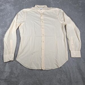 Emanuel Berg Dress Shirt Mens Medium Yellow Dot Modern Fit Long Sleeve Button Do